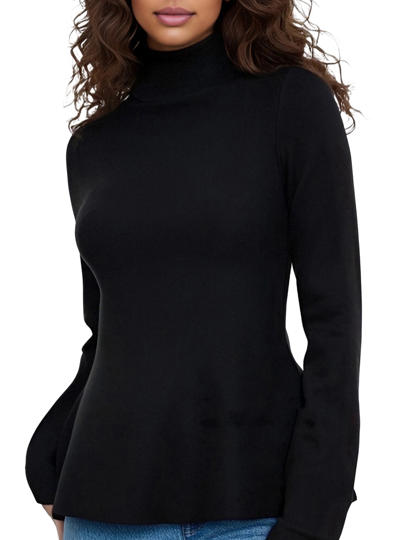 MissFitTribe Ruffle Hem Mock Neck Sweater for Women, Black (photo 2)