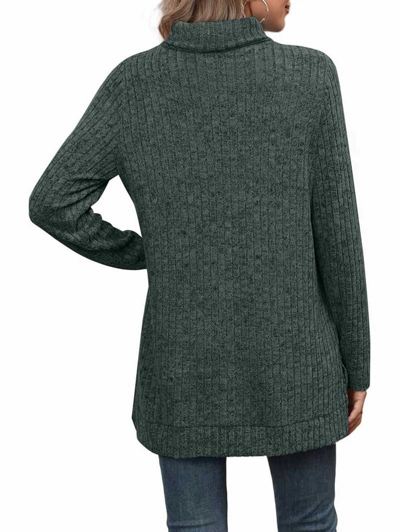 MissFitTribe High Low Turtleneck Tunic Sweater for Women, Army Green (photo 4)