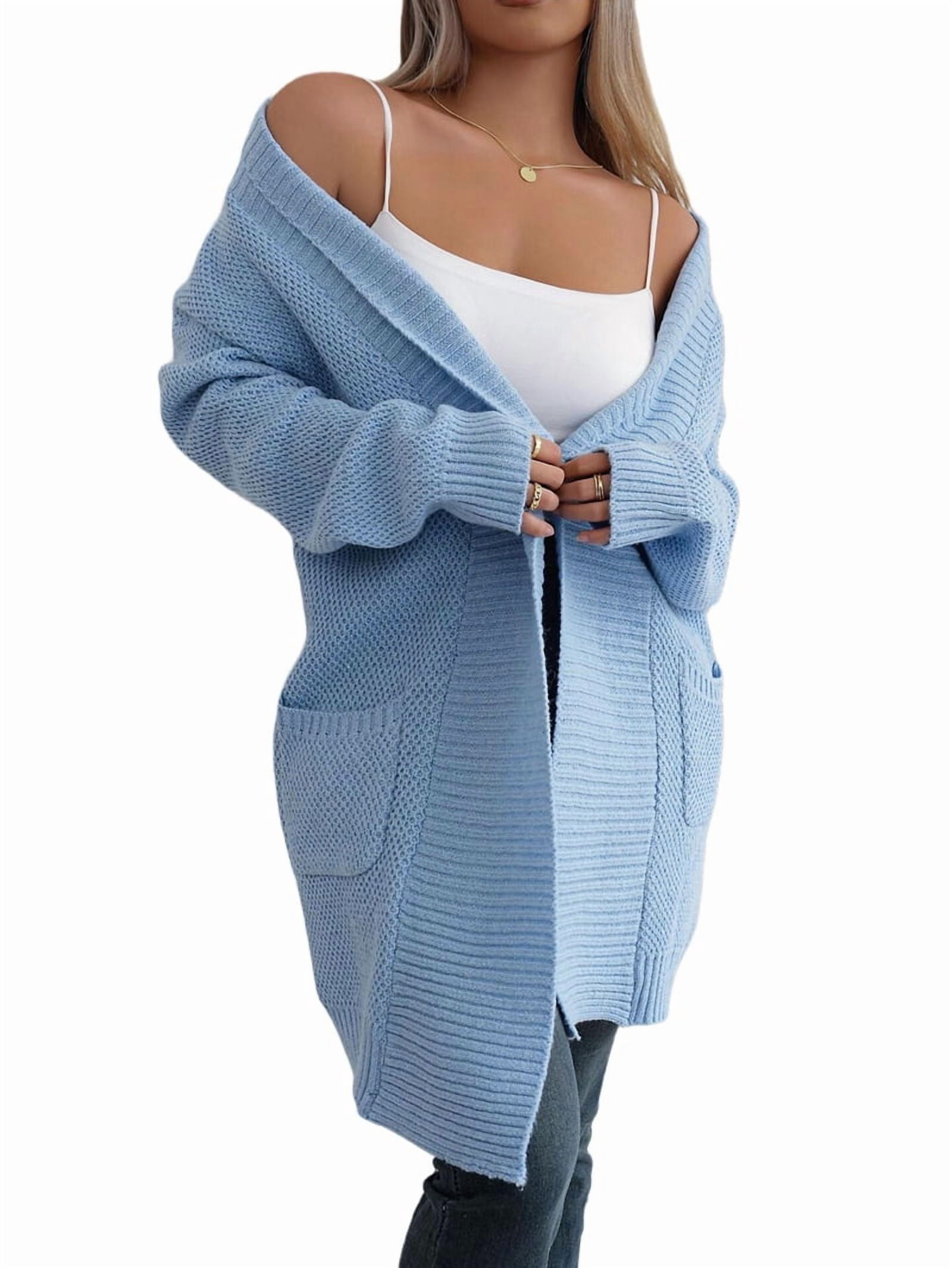 MissFitTribe Longline Ribbed Open Front Cardigan for Women, Light Blue
