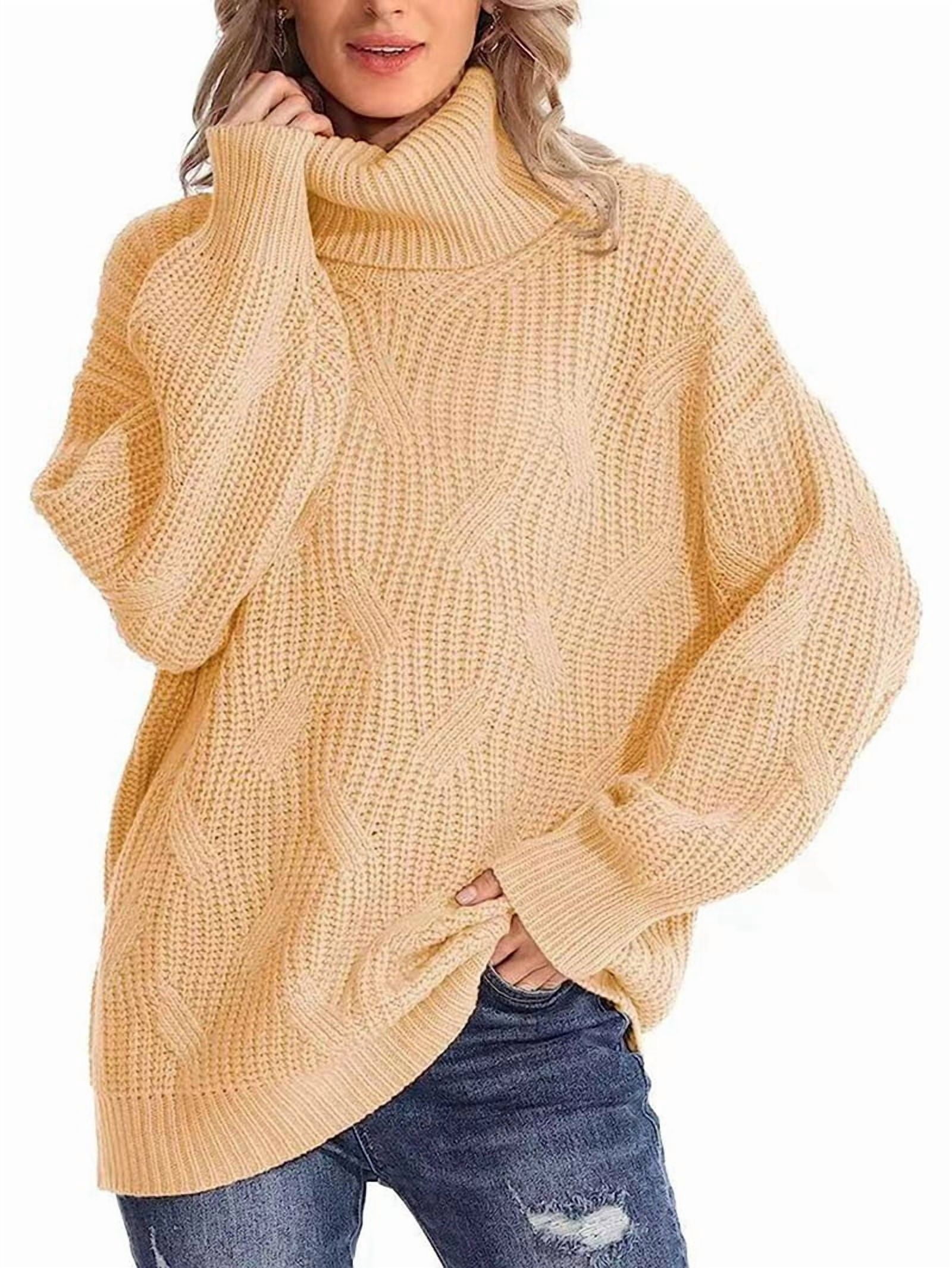 MissFitTribe Balloon Sleeve Turtleneck Sweater for Women, Apricot