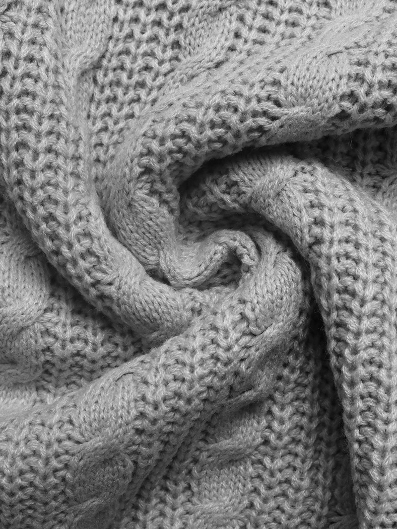 MissFitTribe Cable Knit Quarter Zip Sweater with Wide Collar for Women, Light Gray (photo 10)