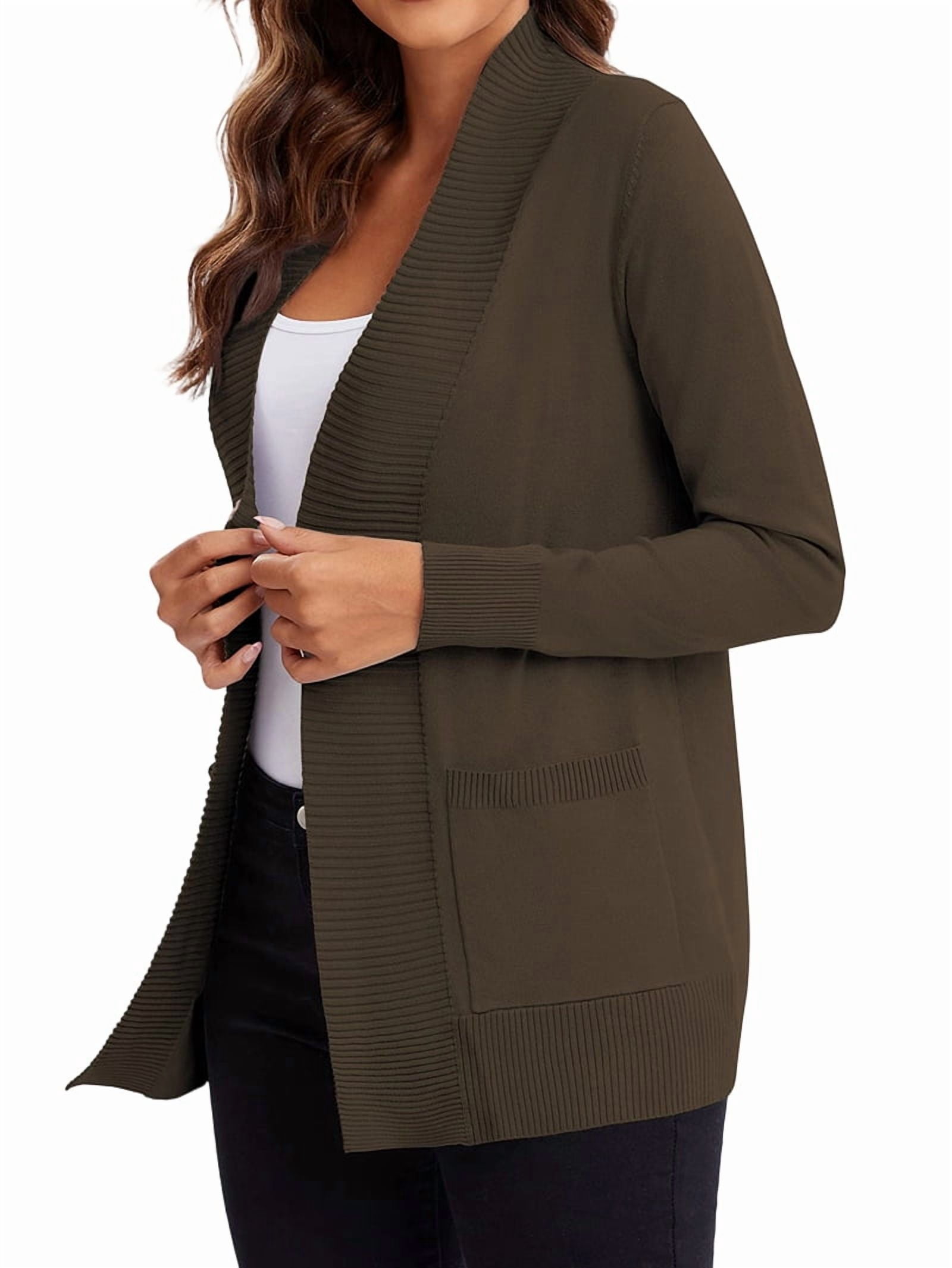 MissFitTribe Open Front Shawl Collar Cardigan with Pockets for Women, Olive Brown (photo 3)