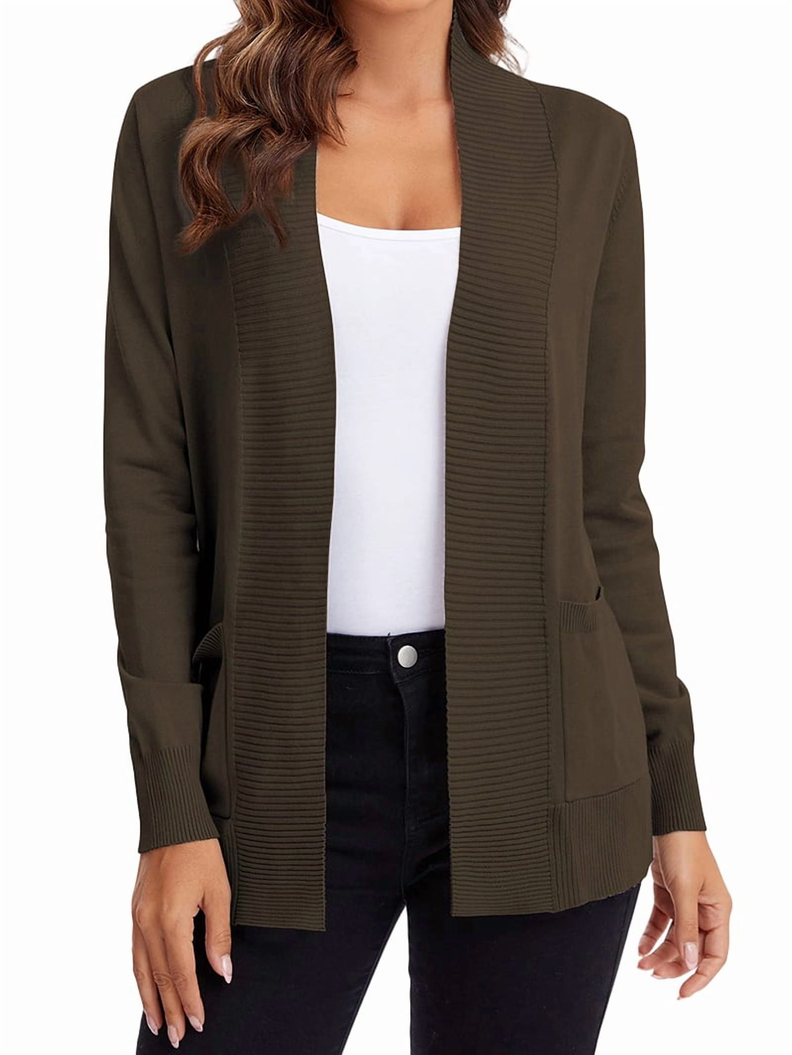 MissFitTribe Open Front Shawl Collar Cardigan with Pockets for Women, Olive Brown (photo 2)