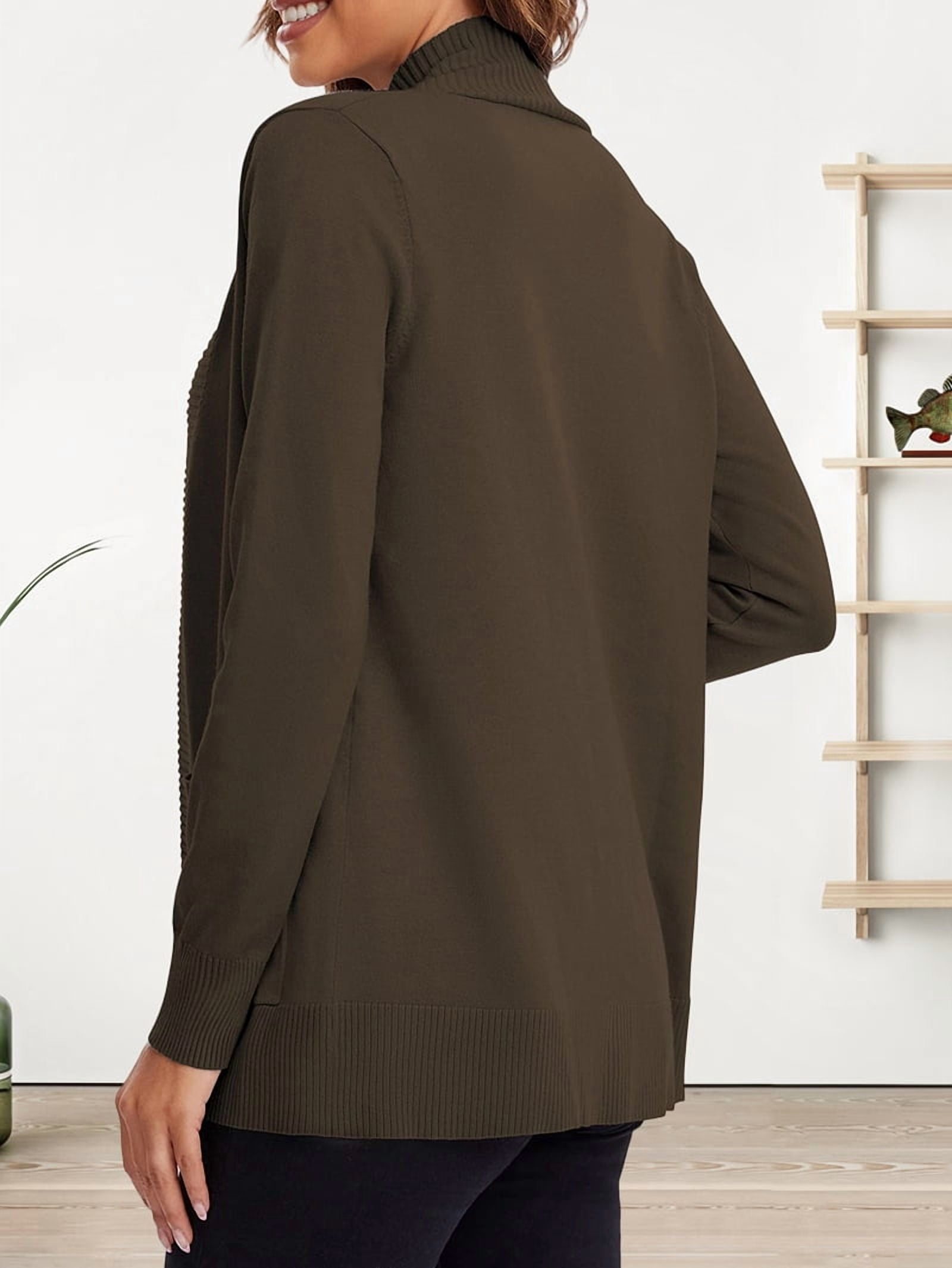 MissFitTribe Open Front Shawl Collar Cardigan with Pockets for Women, Olive Brown (photo 9)