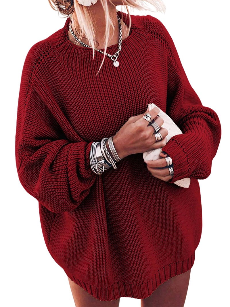 MissFitTribe Batwing Mock Neck Chunky Sweater for Women, Red (photo 2)