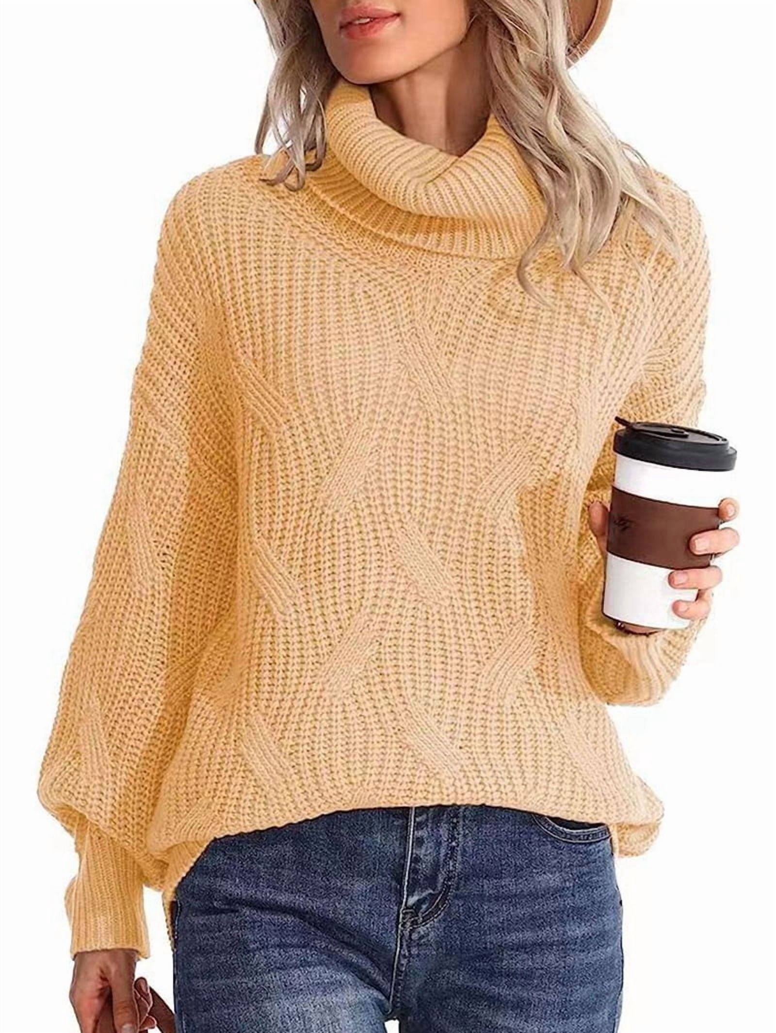 MissFitTribe Balloon Sleeve Turtleneck Sweater for Women, Apricot (photo 2)