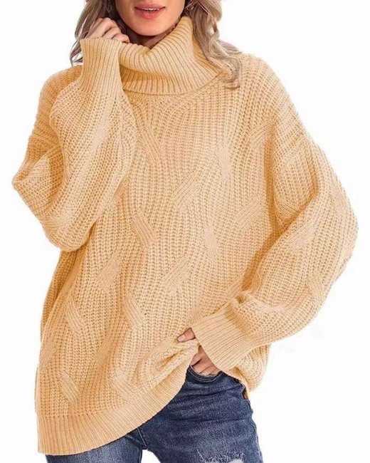 Apricot balloon sleeve turtleneck sweater