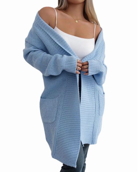 Longline ribbed cardigan, Light Blue