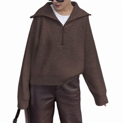 Cropped half zip, Coffee