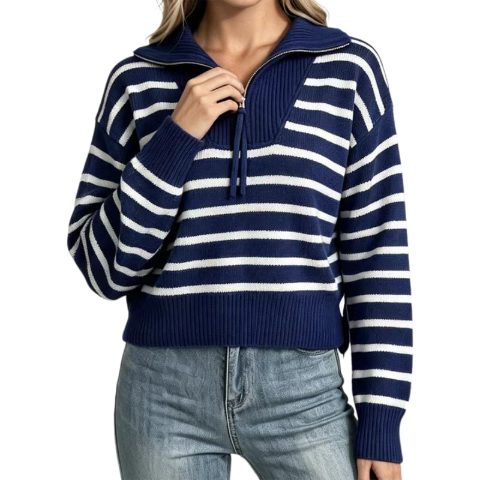 Striped half zip, Navy/White