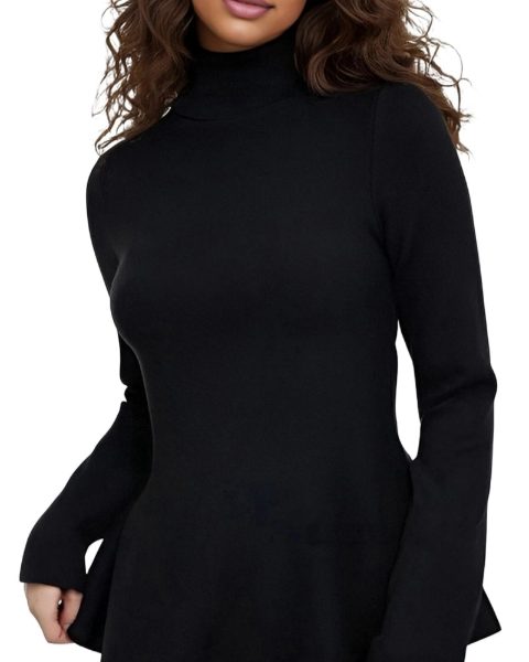 Ruffle hem mock neck, Black