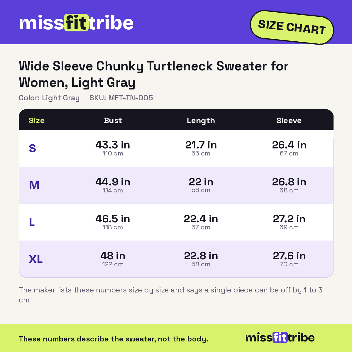 MissFitTribe Wide Sleeve Chunky Turtleneck Sweater for Women, Light Gray (photo 10)